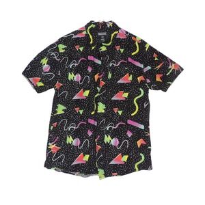 80s style print Men's Black Casual Button Down Shirt